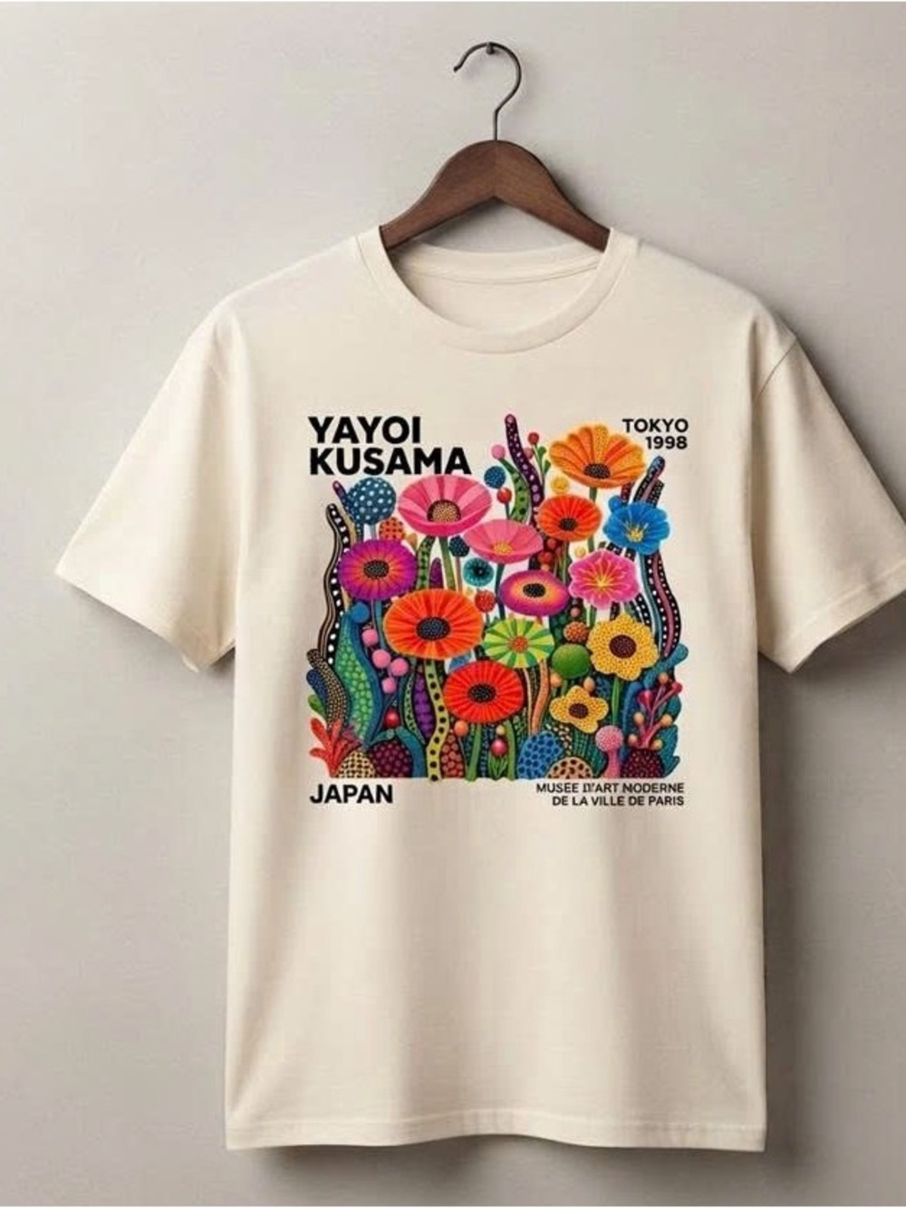 Yayoi kusama Cream Tee with Multicolor Floral Graphic